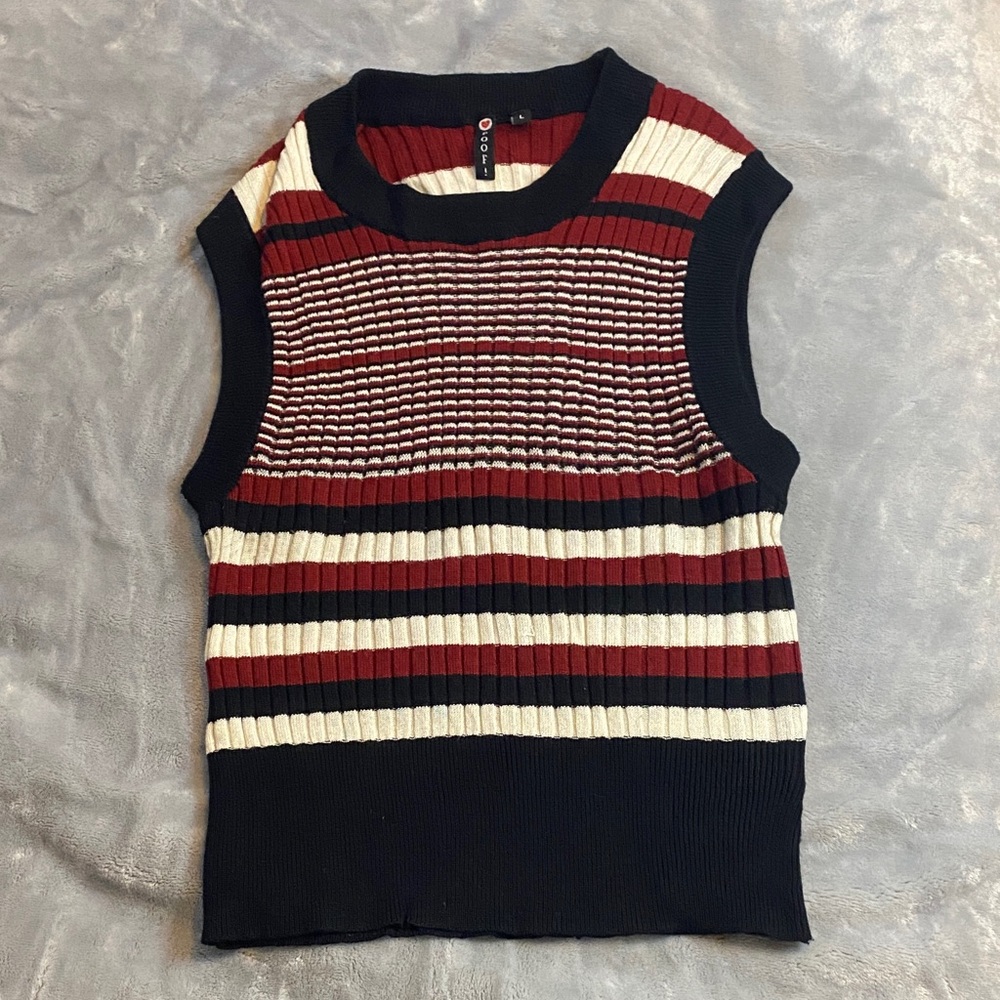 Burgundy and Cream Striped Tank Top Poof!